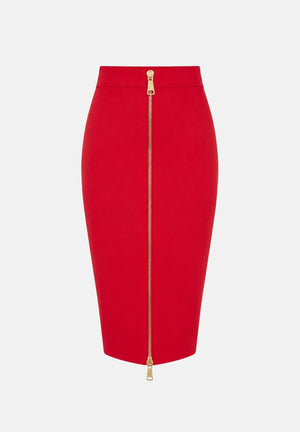 ELISABETTA FRANCHI Gonna in maglia red passion rosso da donna con zip frontale dorata. GK28B66E2 CG5 ELISABETTA FRANCHI 