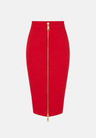 ELISABETTA FRANCHI Gonna in maglia red passion rosso da donna con zip frontale dorata. GK28B66E2 CG5 ELISABETTA FRANCHI 