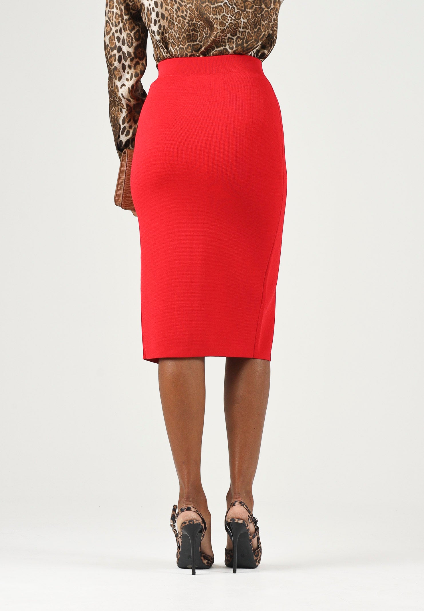 ELISABETTA FRANCHI Gonna in maglia red passion rosso da donna con zip frontale dorata. GK28B66E2 CG5 ELISABETTA FRANCHI 