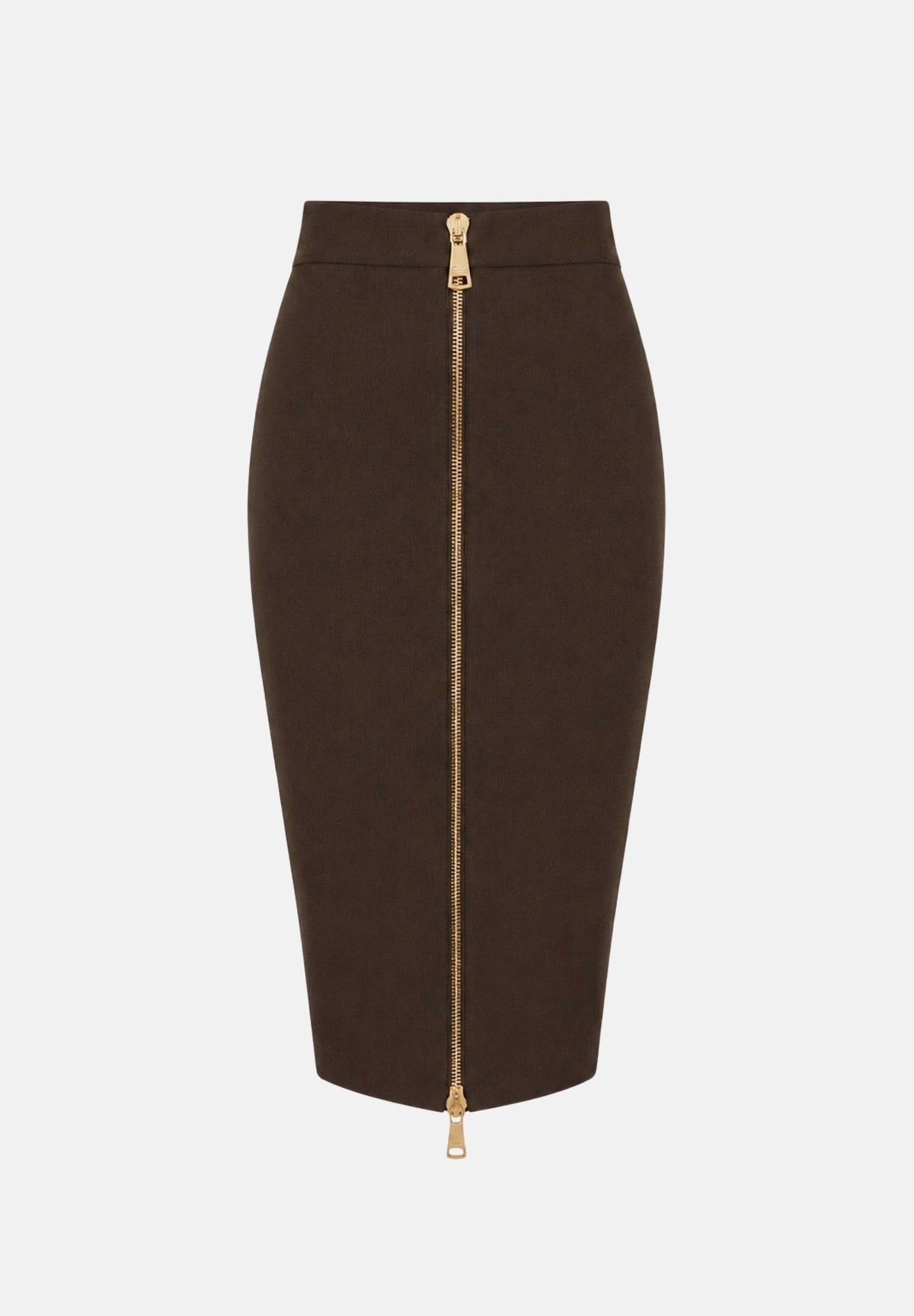 ELISABETTA FRANCHI Gonna in maglia coffè-marrone da donna con zip frontale dorata. GK28B66E2 EV9 ELISABETTA FRANCHI 