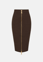 ELISABETTA FRANCHI Gonna in maglia coffè-marrone da donna con zip frontale dorata. GK28B66E2 EV9 ELISABETTA FRANCHI 