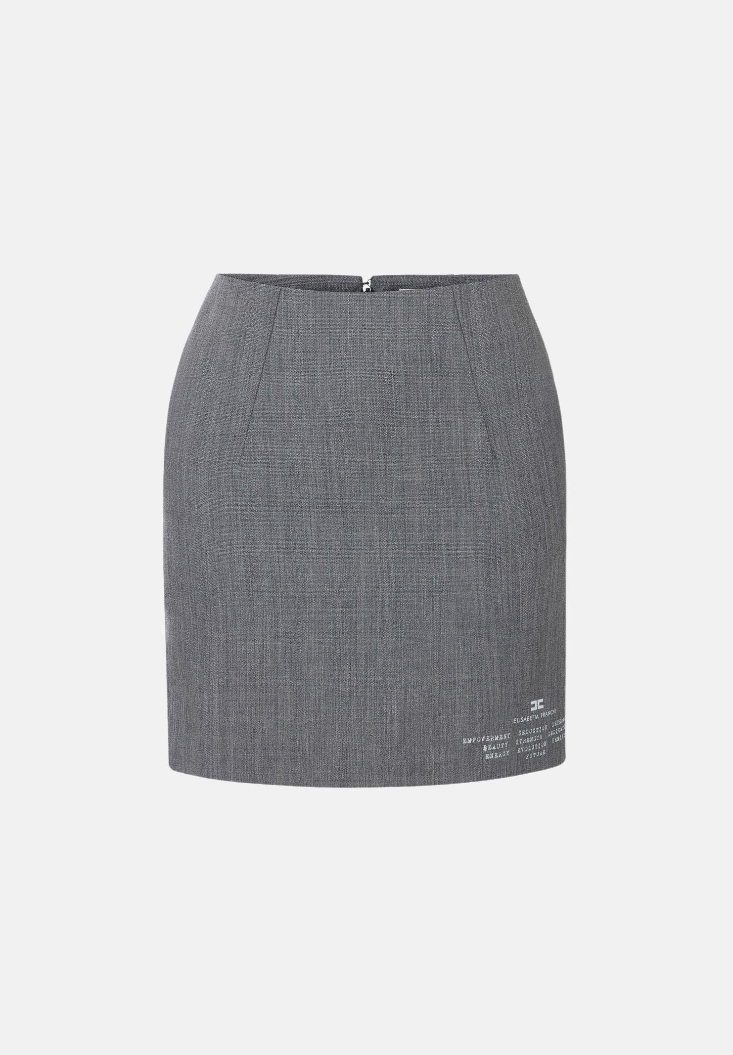 ELISABETTA FRANCHI Gonna corta grigio melange per donna con linea aderente e logo laterale GO23667E2 431 ELISABETTA FRANCHI 