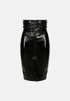 ELISABETTA FRANCHI Gonna midi nera da donna con vita alta arricciata e spacco frontale centrale. GO24167E2 110 ELISABETTA FRANCHI 