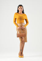ELISABETTA FRANCHI Gonna midi daino-cuoio per donna effetto pelle e profondo spacco frontale con zip. GO24467E2 AI6 ELISABETTA FRANCHI 