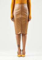 ELISABETTA FRANCHI Gonna midi daino-cuoio per donna effetto pelle e profondo spacco frontale con zip. GO24467E2 AI6 ELISABETTA FRANCHI 