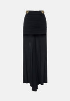 ELISABETTA FRANCHI Gonna in jersey nero da donna con drappeggio e dettagli logo dorati.<BR/> GO24867E2 110 ELISABETTA FRANCHI 
