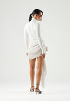 ELISABETTA FRANCHI Minigonna IN CRÊPONNE crema-burro da donna con maxi fiocco e fascia drappeggiata laterale. GO25267E2 383 ELISABETTA FRANCHI 