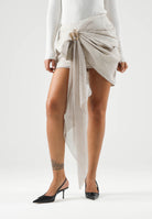 ELISABETTA FRANCHI Minigonna IN CRÊPONNE crema-burro da donna con maxi fiocco e fascia drappeggiata laterale. GO25267E2 383 ELISABETTA FRANCHI 