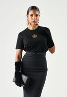 ELISABETTA FRANCHI T-shirt IN JERSEY nera da donna con logo gioiello MA00866E2 110 ELISABETTA FRANCHI 