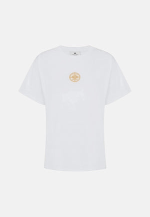 ELISABETTA FRACHI T-shirt manica corta gesso- bianca da donna con logo gioiello MA00866E2 270 ELISABETTA FRANCHI 