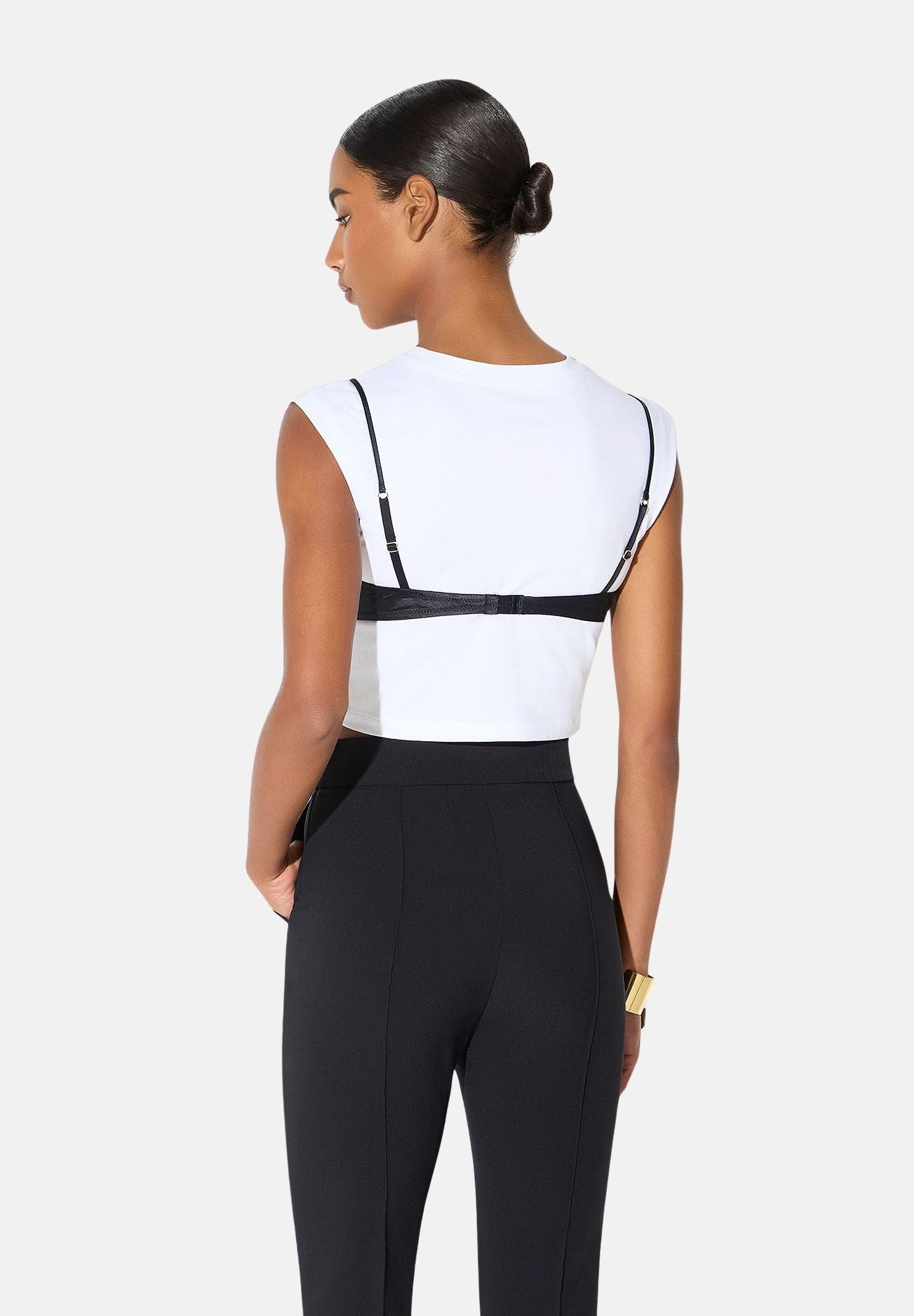 ELISABETTA FRANCHI T-shirt manica corta gesso bianco da donna con reggiseno applicato, stampa lettering<BR/> MA71P66E2 270 ELISABETTA FRANCHI 
