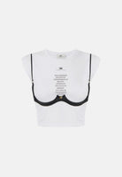 ELISABETTA FRANCHI T-shirt manica corta gesso bianco da donna con reggiseno applicato, stampa lettering<BR/> MA71P66E2 270 ELISABETTA FRANCHI 