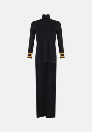 ELISABETTA FRANCHI Maglia  IN JERSEY LUCIDO nera da donna con placche logo ai polsi MD00467E2 110 ELISABETTA FRANCHI 