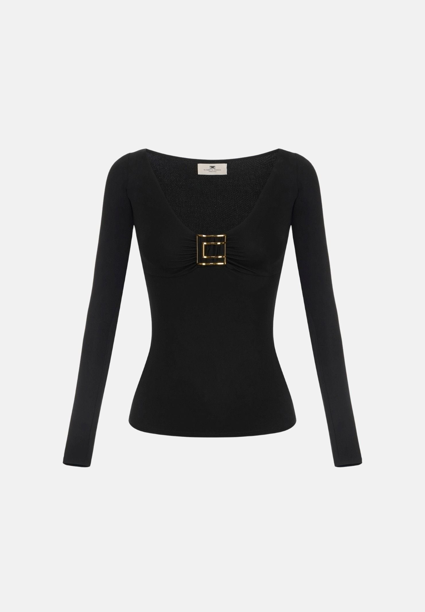 ELISABETTA FRANCHI Maglia scollo a V nera da donna con logo gioiello MD00567E2 110 ELISABETTA FRANCHI 