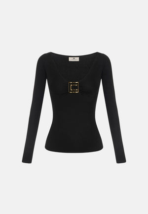 ELISABETTA FRANCHI Maglia scollo a V nera da donna con logo gioiello MD00567E2 110 ELISABETTA FRANCHI 