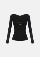 ELISABETTA FRANCHI Maglia scollo a V nera da donna con logo gioiello MD00567E2 110 ELISABETTA FRANCHI 