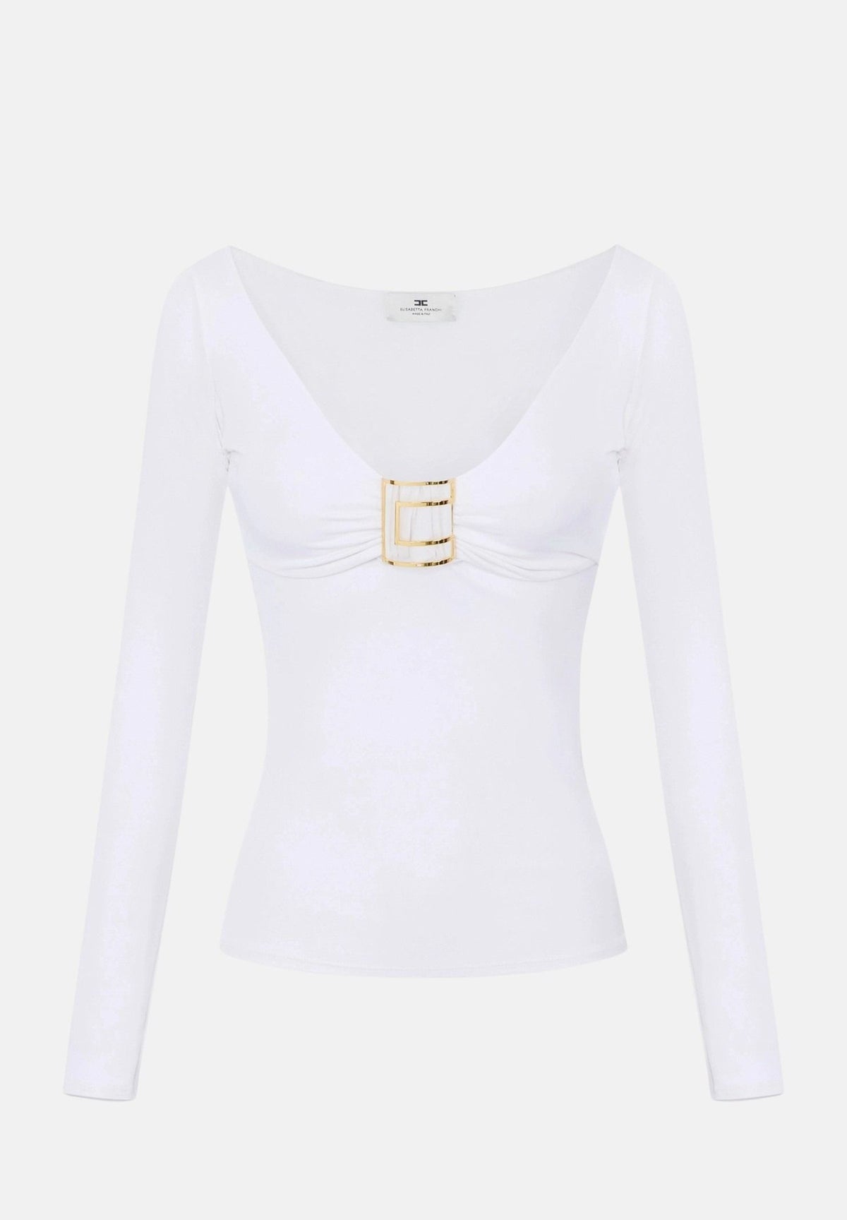 ELISABETTA FRANCHI Maglia scollo a V, avorio-bianco da donna con dettaglio gioiello centrale MD00567E2 360 ELISABETTA FRANCHI 