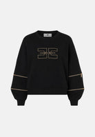 ELISABETTA FRANCHI Felpa girocollo nero da donna con monogramma frontale<BR/> MD05P66E2 110 ELISABETTA FRANCHI 
