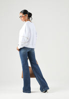 ELISABETTA FRANCHI Maglia Gesso bianco da donna con logo frontale e dettagli a contrasto sulle maniche. MD05P66E2 270 ELISABETTA FRANCHI 
