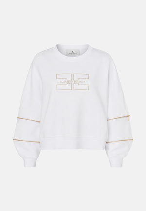 ELISABETTA FRANCHI Maglia Gesso bianco da donna con logo frontale e dettagli a contrasto sulle maniche. MD05P66E2 270 ELISABETTA FRANCHI 