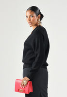 ELISABETTA FRANCHI Cardigan in maglia nero da donna con bottoni e chiusure gioiello MK01S66E2 110 ELISABETTA FRANCHI 