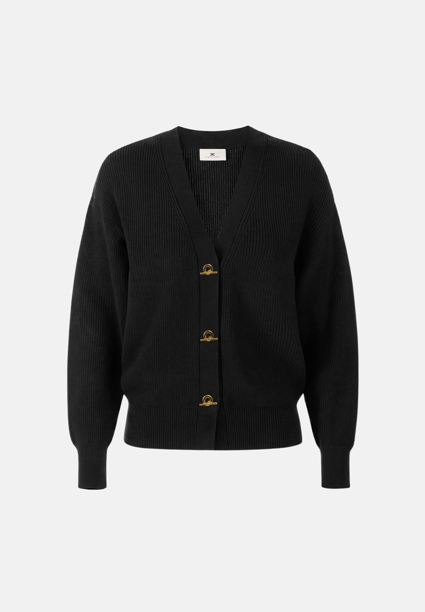 ELISABETTA FRANCHI Cardigan in maglia nero da donna con bottoni e chiusure gioiello MK01S66E2 110 ELISABETTA FRANCHI 