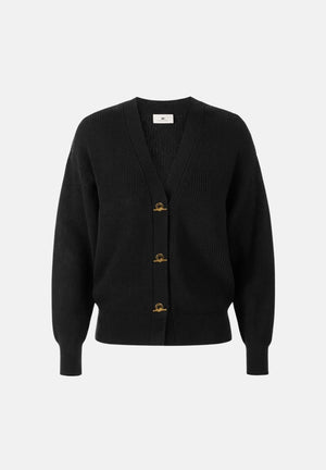 ELISABETTA FRANCHI Cardigan in maglia nero da donna con bottoni e chiusure gioiello MK01S66E2 110 ELISABETTA FRANCHI 