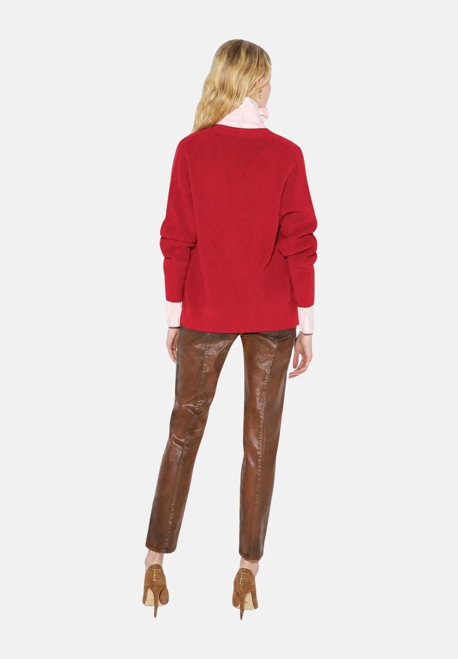 ELISABETTA FRANCHI Cardigan in maglia red passion rosso da donna con bottoni gioiello<BR/> MK01S66E2 CG5 ELISABETTA FRANCHI 