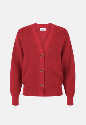 ELISABETTA FRANCHI Cardigan in maglia red passion rosso da donna con bottoni gioiello<BR/> MK01S66E2 CG5 ELISABETTA FRANCHI 