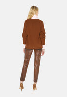 ELISABETTA FRANCHI Cardigan in maglia sigaro marrone da donna  con bottoni e chiusure gioiello MK01S66E2 FK3 ELISABETTA FRANCHI 