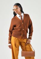 ELISABETTA FRANCHI Cardigan in maglia sigaro marrone da donna  con bottoni e chiusure gioiello MK01S66E2 FK3 ELISABETTA FRANCHI 