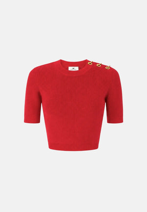 ELISABETTA FRANCHI Top in maglia red passion rosso da donna con applicazioni gioiello sulla spalla. MK02S66E2 CG5 ELISABETTA FRANCHI 