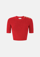 ELISABETTA FRANCHI Top in maglia red passion rosso da donna con applicazioni gioiello sulla spalla. MK02S66E2 CG5 ELISABETTA FRANCHI 