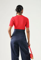 ELISABETTA FRANCHI Top in maglia red passion rosso da donna con applicazioni gioiello sulla spalla. MK02S66E2 CG5 ELISABETTA FRANCHI 