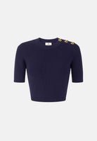 ELISABETTA FRANCHI Top in maglia con gioielli applicati sulla spalla, da donna MK02S66E2 H88 ELISABETTA FRANCHI 