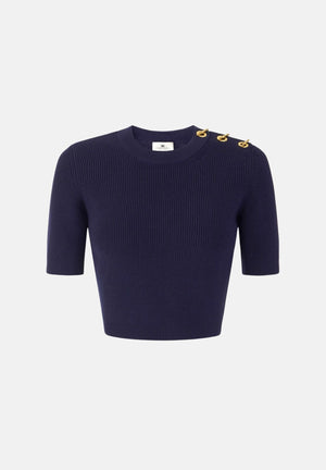ELISABETTA FRANCHI Top in maglia con gioielli applicati sulla spalla, da donna MK02S66E2 H88 ELISABETTA FRANCHI 