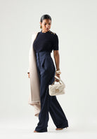 ELISABETTA FRANCHI Top in maglia con gioielli applicati sulla spalla blu notte, da donna MK02S66E2 H88 ELISABETTA FRANCHI 