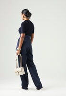 ELISABETTA FRANCHI Top in maglia blu notte da donna  con gioielli applicati MK02S66E2 H88 ELISABETTA FRANCHI 