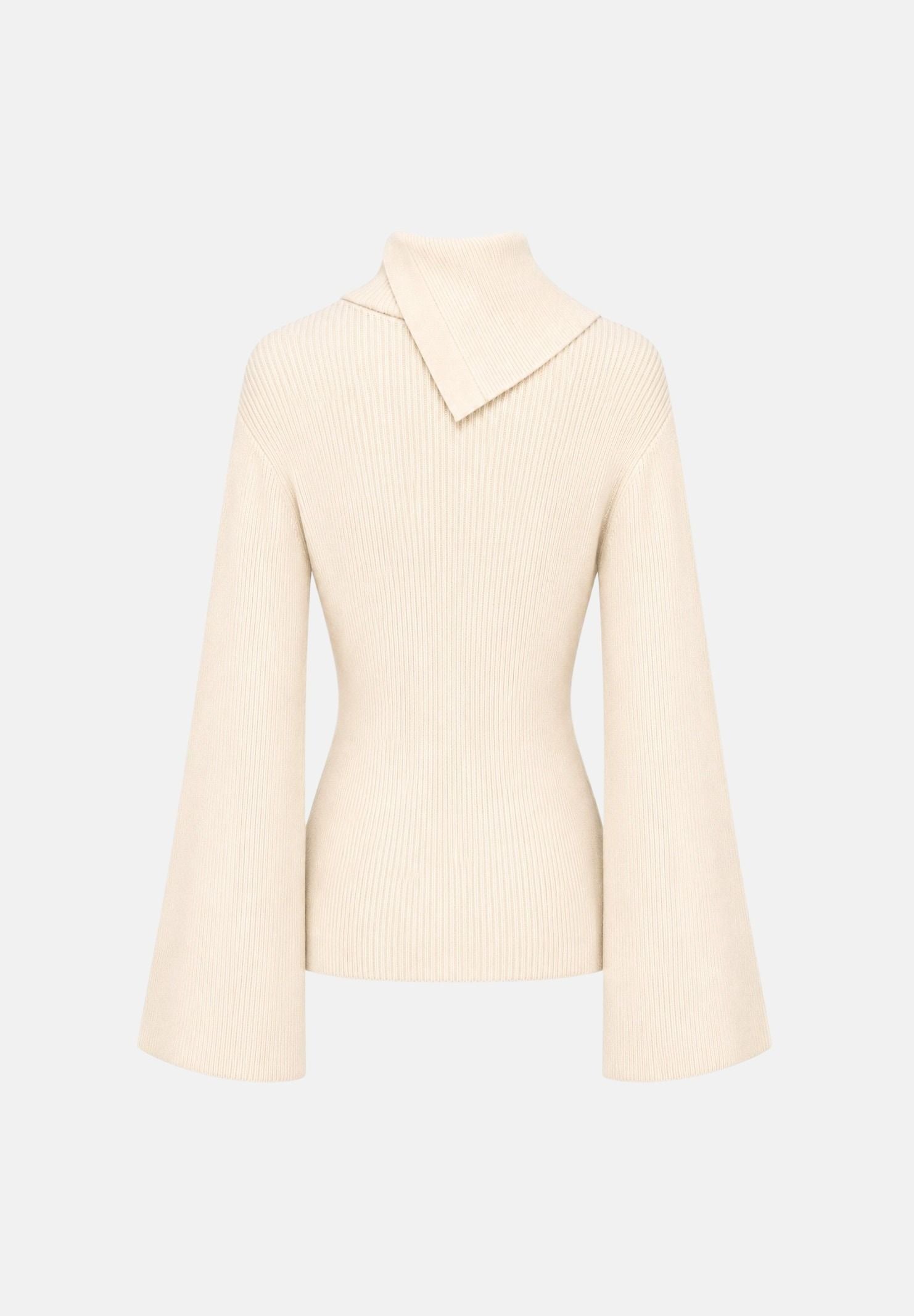ELISABETTA FRANCHI Maglia con collo asimmetrico, color burro-crema da donna con bottoni gioiello dorati<BR/> MK03S66E2 193 ELISABETTA FRANCHI 