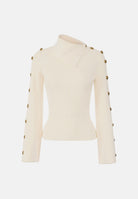 ELISABETTA FRANCHI Maglia con collo asimmetrico, color burro-crema da donna con bottoni gioiello dorati<BR/> MK03S66E2 193 ELISABETTA FRANCHI 