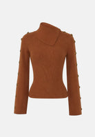 ELISABETTA FRANCHI Maglia con collo asimmetrico sigaro-marrone da donna con bottoni gioiello dorati<BR/> MK03S66E2 FK3 ELISABETTA FRANCHI 