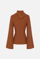 ELISABETTA FRANCHI Maglia con collo asimmetrico sigaro-marrone da donna con bottoni gioiello dorati<BR/> MK03S66E2 FK3 ELISABETTA FRANCHI 