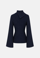 ELISABETTA FRANCHI Maglia con collo asimmetrico blu notte da donna con bottoni gioiello dorati<BR/> MK03S66E2 H88 ELISABETTA FRANCHI 