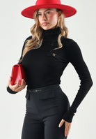 ELISABETTA FRANCHI Dolcevita in maglia dark-black nero da donna, CON RICAMI À JOUR MK05B66E2 110 ELISABETTA FRANCHI 