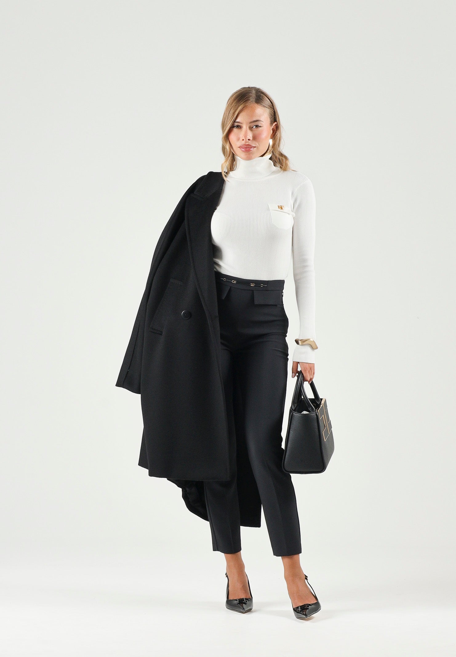 ELISABETTA FRANCHI Dolcevita in maglia avorio-bianco da donna CON RICAMI À JOUR MK05B66E2 360 ELISABETTA FRANCHI 