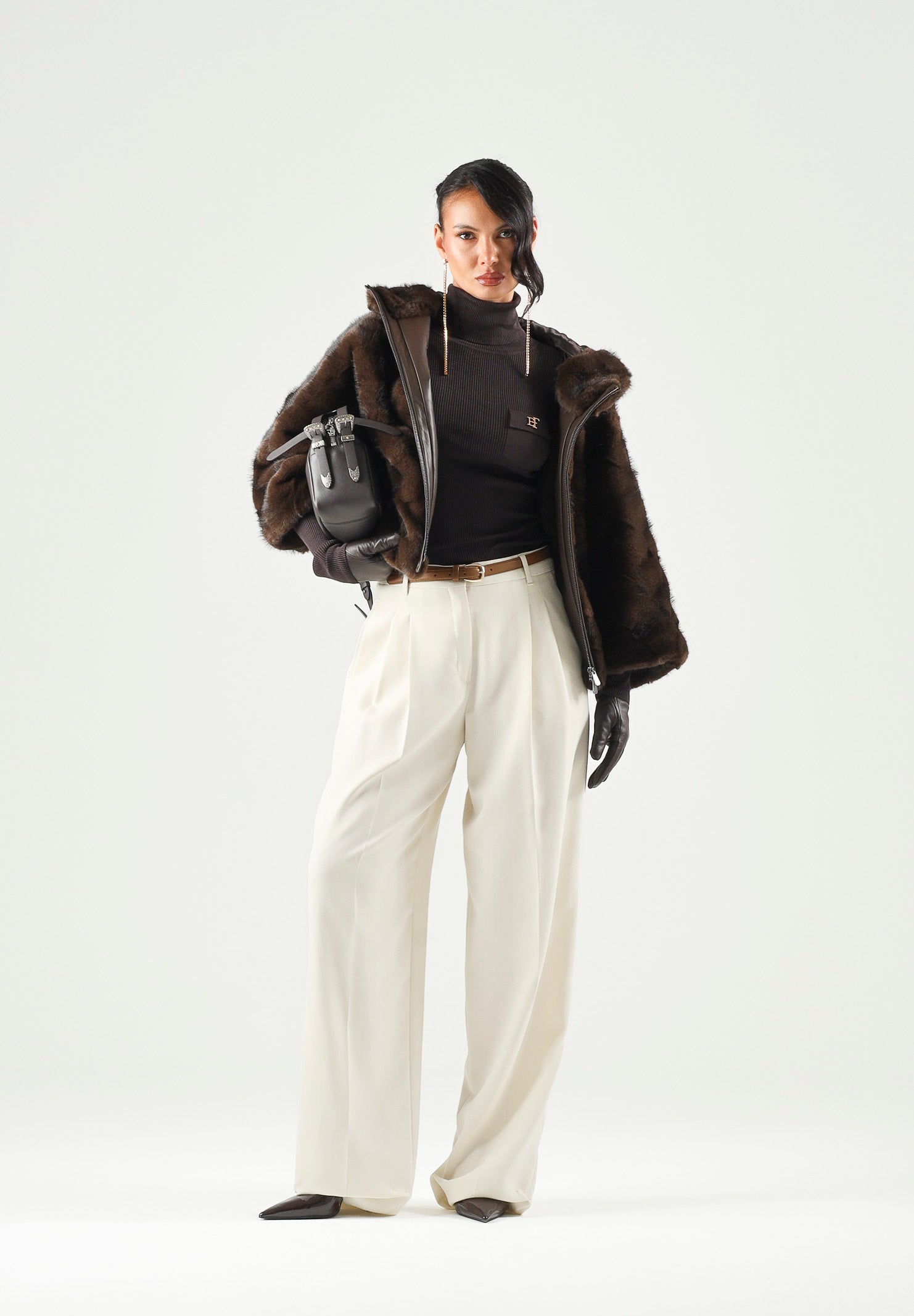 ELISABETTA FRANCHI Dolcevita in maglia dark chocolate marrone CON RICAMI À JOUR<BR/> MK05B66E2 EV9 ELISABETTA FRANCHI 