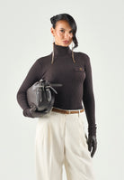 ELISABETTA FRANCHI Dolcevita in maglia dark chocolate marrone CON RICAMI À JOUR<BR/> MK05B66E2 EV9 ELISABETTA FRANCHI 
