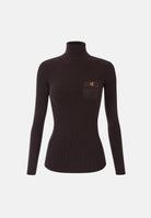 ELISABETTA FRANCHI Dolcevita in maglia dark chocolate marrone CON RICAMI À JOUR<BR/> MK05B66E2 EV9 ELISABETTA FRANCHI 