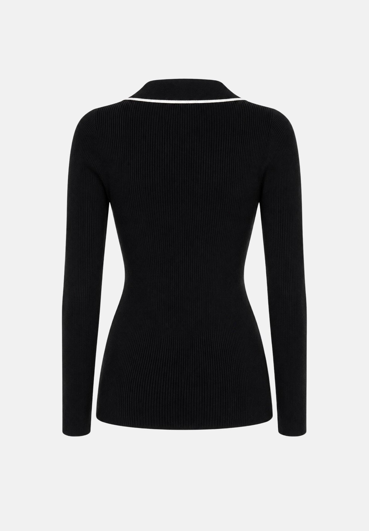 ELISABETTA FRANCHI Polo in lana a costine da donna, colore nero dettagli burro da donna con zip e logo sul petto MK17B66E2 685 ELISABETTA FRANCHI 
