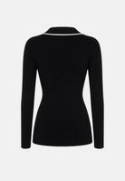 ELISABETTA FRANCHI Polo in lana a costine da donna, colore nero dettagli burro da donna con zip e logo sul petto MK17B66E2 685 ELISABETTA FRANCHI 